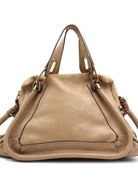 Chloé Leather Medium Paraty Shoulder Bag - Beige